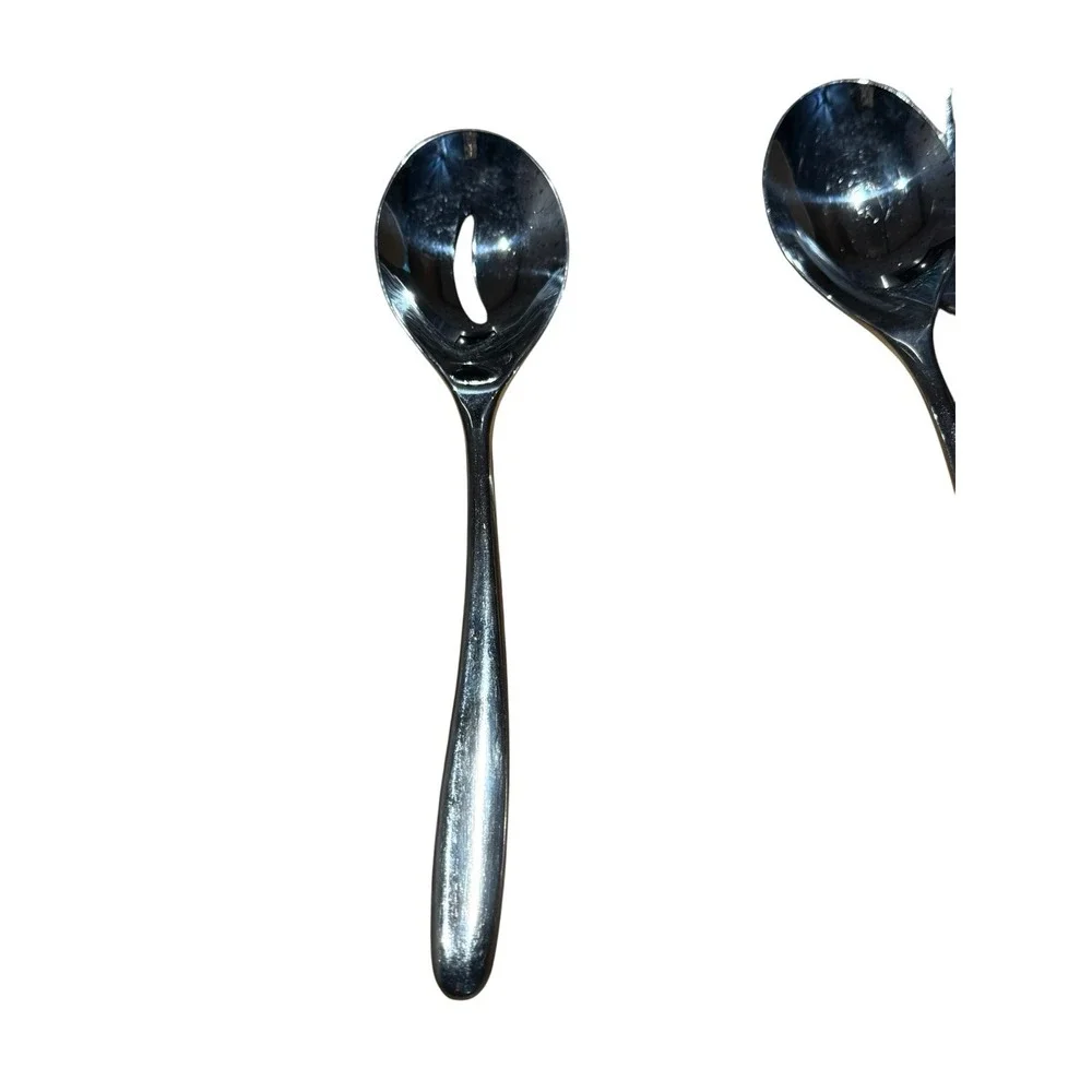 Nambe‎ Bend 3 Piece Stainless Steel Serving Set Spoon Slotted Spoon Meat Fork